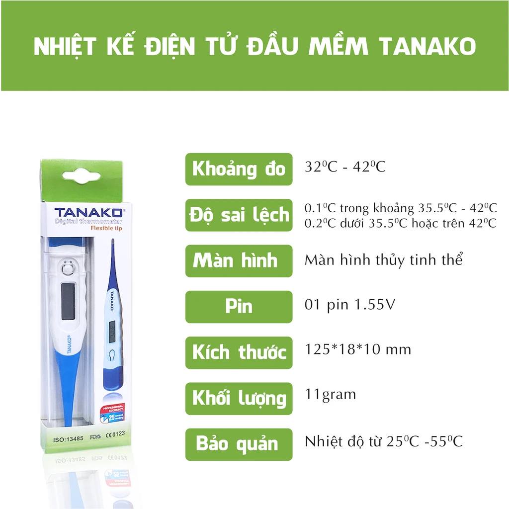 Nhiệt kế điện tử đầu mềm TANAKO - đo thân nhiệt nhanh sau 30 giây, an toàn, hàng chính hãng Tanaphar