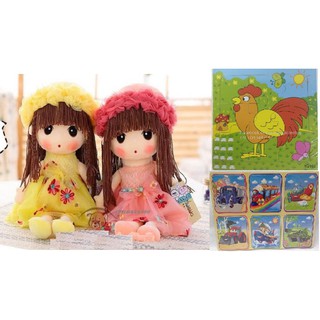 Combo 2 búp bê, ghép tranh gỗ 9 mảnh, bảng ghép 6 tranh.