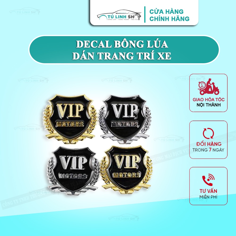 Bộ 02 decal Huy hiệu VIP bông lúa gắn ô tô trang trí