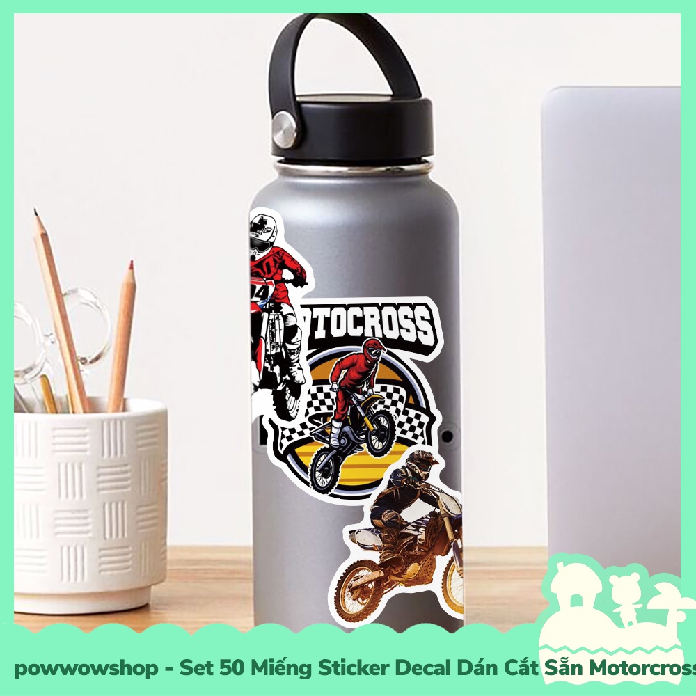 [Sẵn VN - Hỏa Tốc] Set 50 Miếng Sticker Decal Cắt Sẵn DIY Dán Trang Trí Vật Dụng Mẫu Motocross Vintage Classic