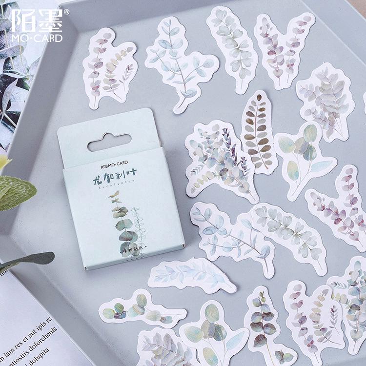 Set 45 hình dán họa tiết lá cây trang trí nhật ký/sổ lưu niệm DIY xinh xắn