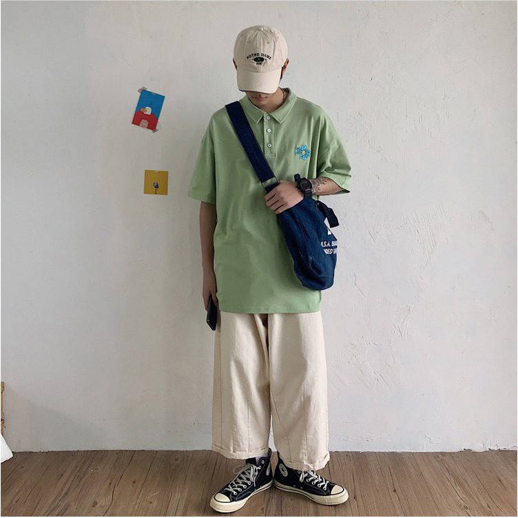 Áo thun polo nam nữ unisex tay lỡ HOA CÚC oversize 2 màu trắng đen cotton dáng xuông | BigBuy360 - bigbuy360.vn