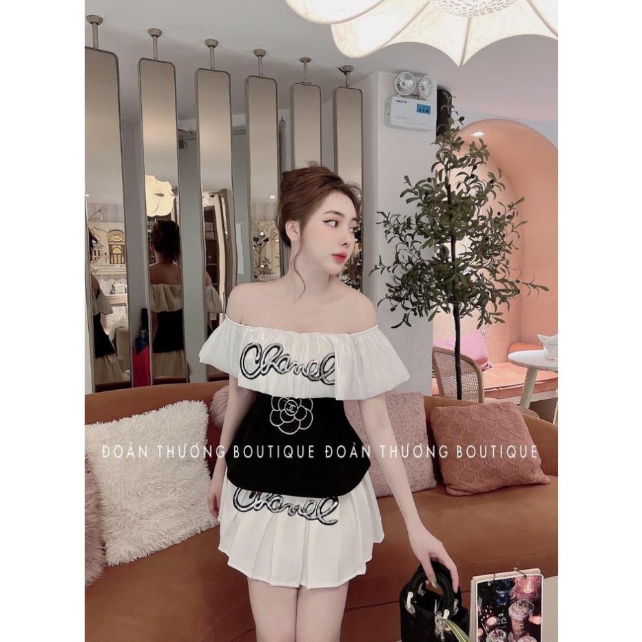 ✔ 𝗙𝗥𝗘𝗘 𝗦𝗛𝗜𝗣  SET ÁO TRỄ VAI THÊU HOA MIX CHÂN VÁY XẾP LY