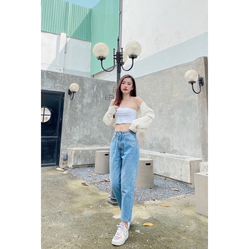 Quần Jeans Nữ Lưng Cao Màu Xanh Wash Râu Mèo LDM-102B