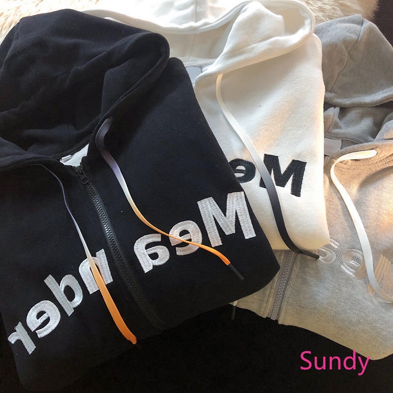 Áo Khoác Hoodie Dáng Rộng Thêu Chữ Plus Size Cho Nữ