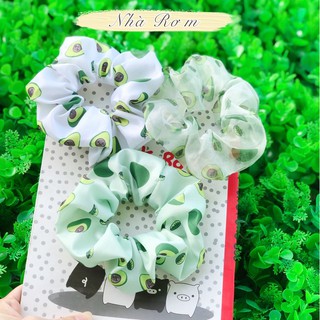 Buộc tóc SCRUNCHIES hoạ tiết quả bơ hot