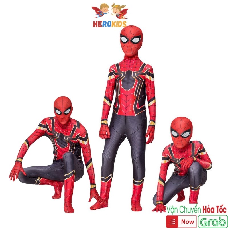 Quần áo siêu nhân hóa trang Người Nhện - Spider - Man cực chất áo liền quần kèm mũ trùm co giãn thoáng mát