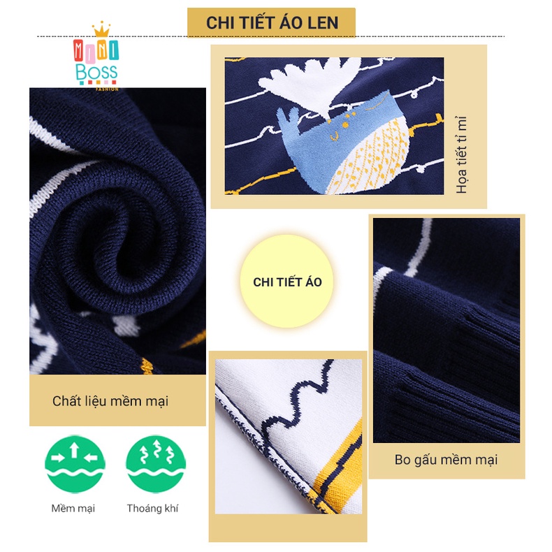 Áo len cho bé trai 10-29kg Quảng Châu 2 lớp | Áo len họa tiết cá voi siêu ấm MiniBoss