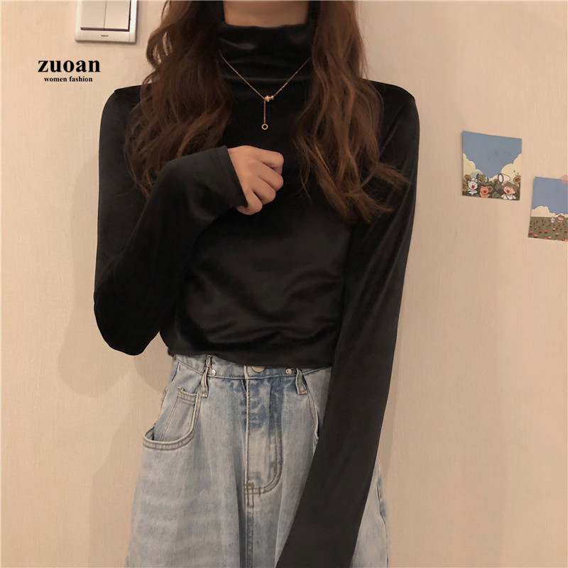 SUXI Áo nhung cổ cao nhiều màu tùy chọn thời trang cho bạn gái