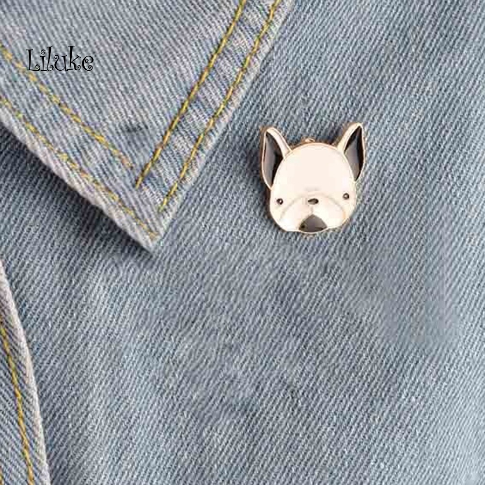 【LK】Unisex Cartoon Bulldog Lips Heart Brooch Pin Badge Clothes Coat Decor