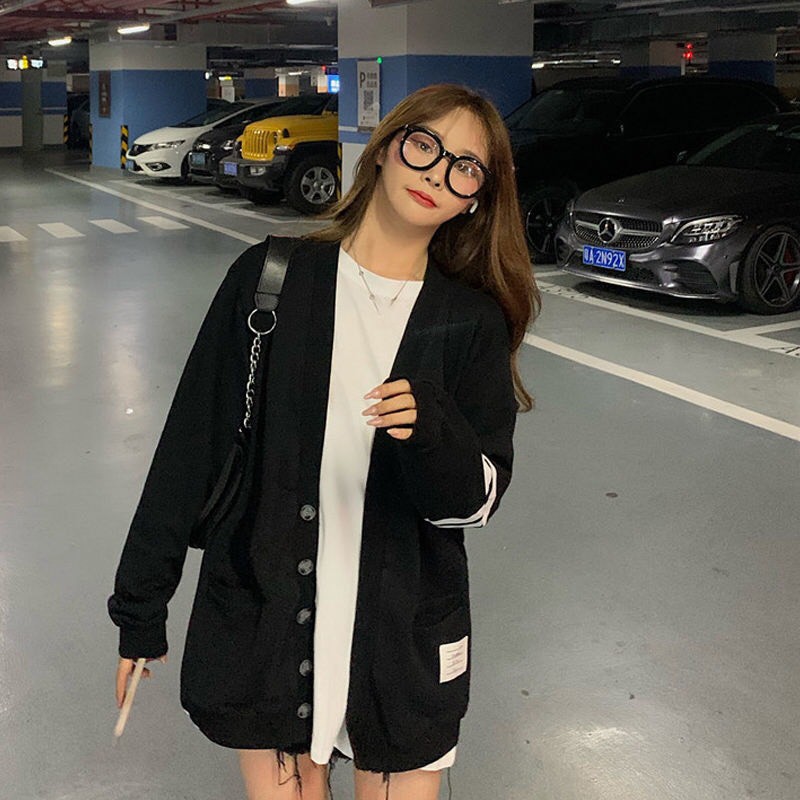 ÁO CARDIGAN MỎNG KẺ SỌC CELEB THOM Browne - ÁO KHOÁC LEN CARDIGAN CỔ TIM SỌC TAY ĐEN XÁM | BigBuy360 - bigbuy360.vn