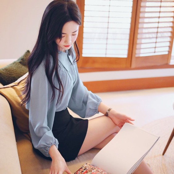 Áo sơ mi nữ dài tay công sở Xuu Design Áo kiểu nhún bèo thời trang TK21.07