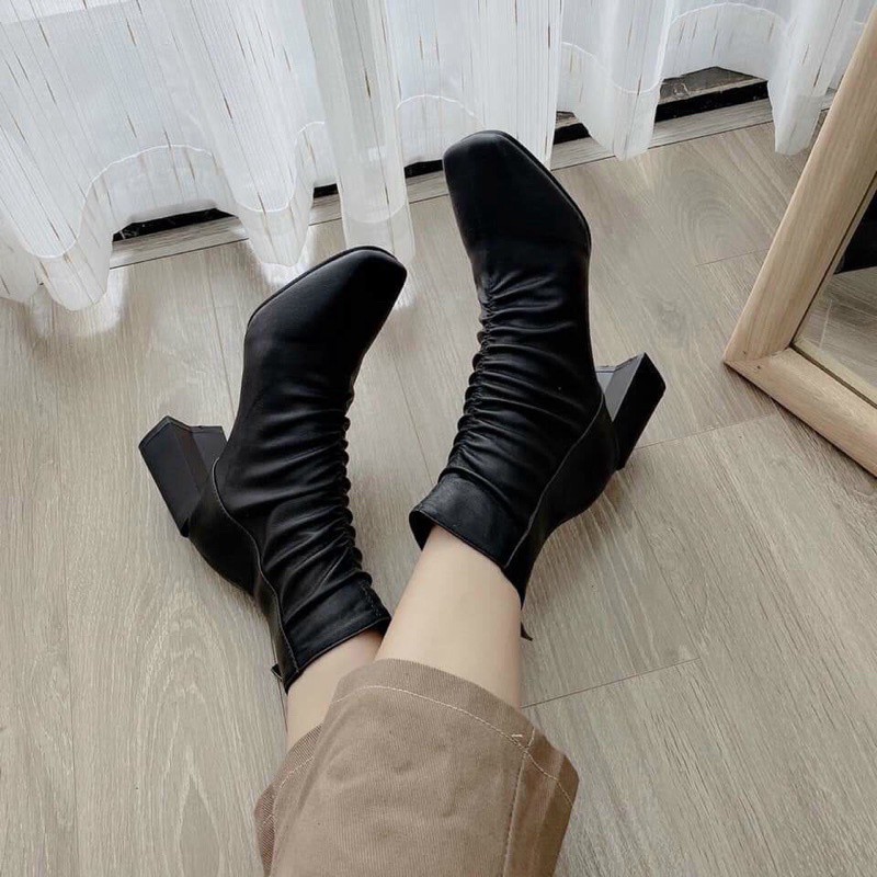 BOOT NỮ NHÚN CHUN GÓT TRỤ 8 PHÂN DA LÌ 3 MÀU (F13) | BigBuy360 - bigbuy360.vn