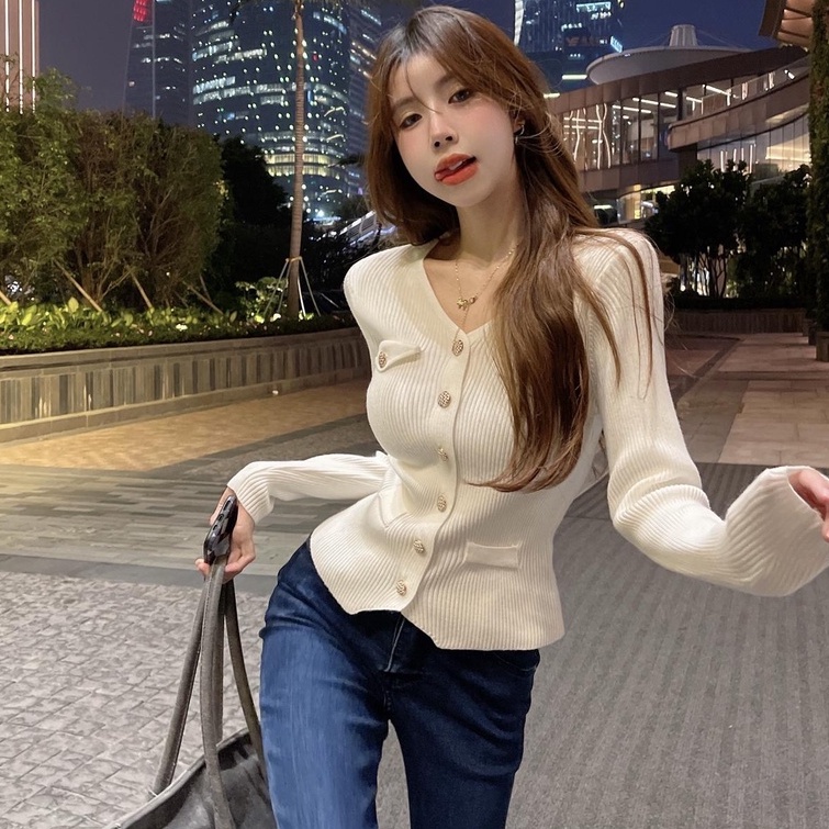 Áo cardigan ZHELIHANGFEI dệt kim tay dài cổ chữ V thời trang cho nữ