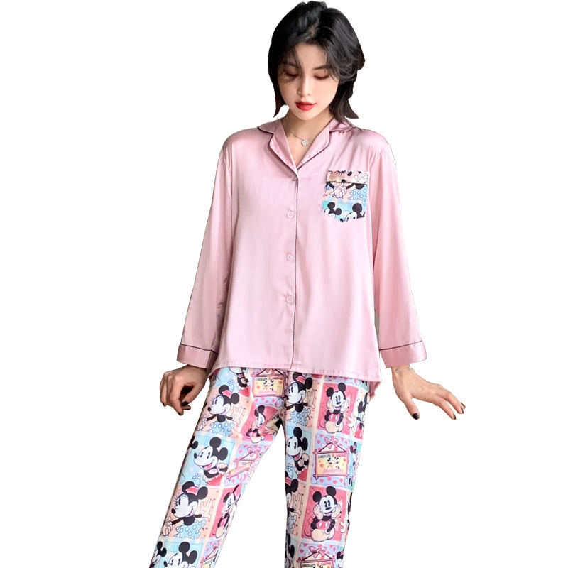 Set Đồ Ngủ Dài Tay In Họa Tiết Xinh Xắn Cho Nữ