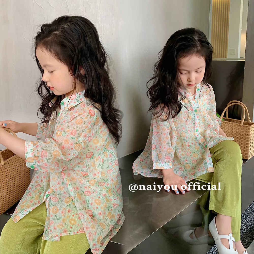 Áo Sơ Mi Chiffon Chống Nắng Mùa Hè Họa Tiết Hoa Phong Cách Hàn Quốc Mới Nhất Cho Bé Gái