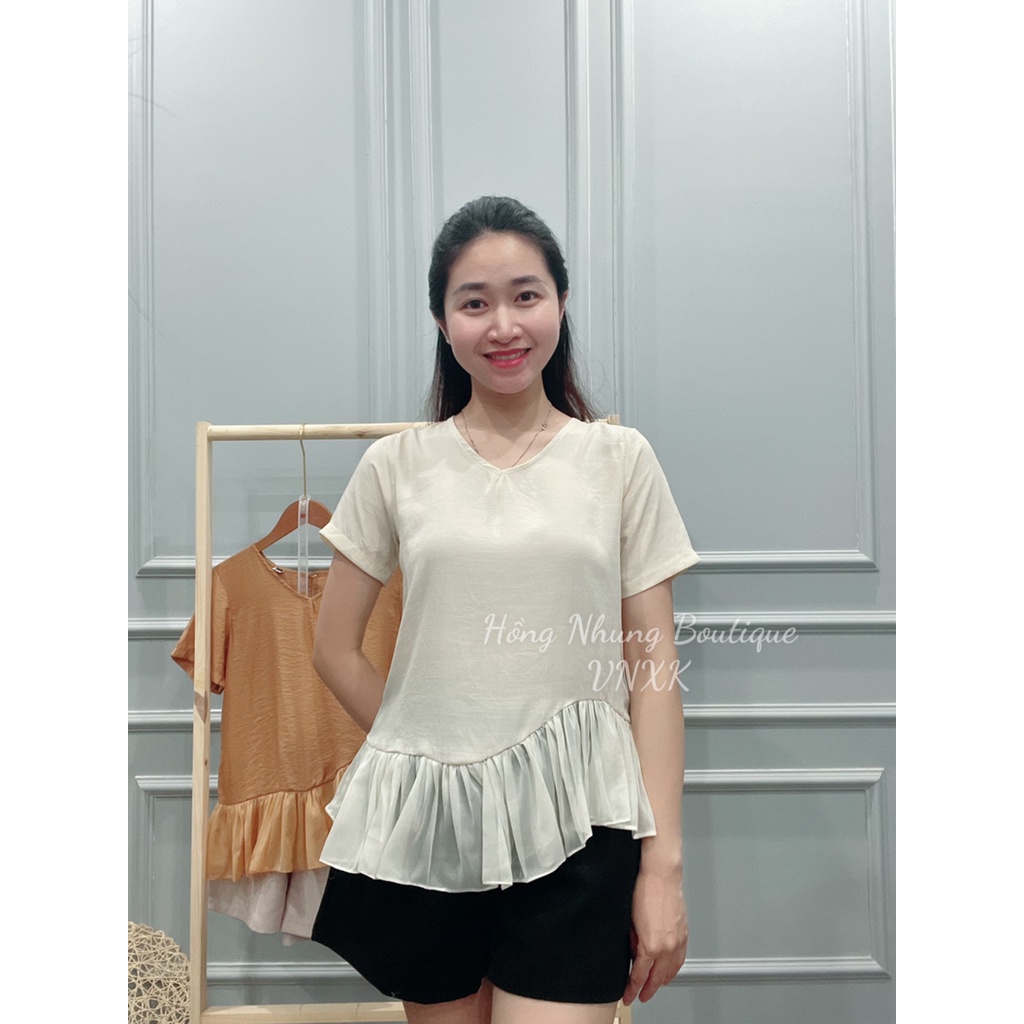 Sét bộ áo voan tơ kem, nâu quần cộc đen , sét áo tơ bèo nữ đẹp