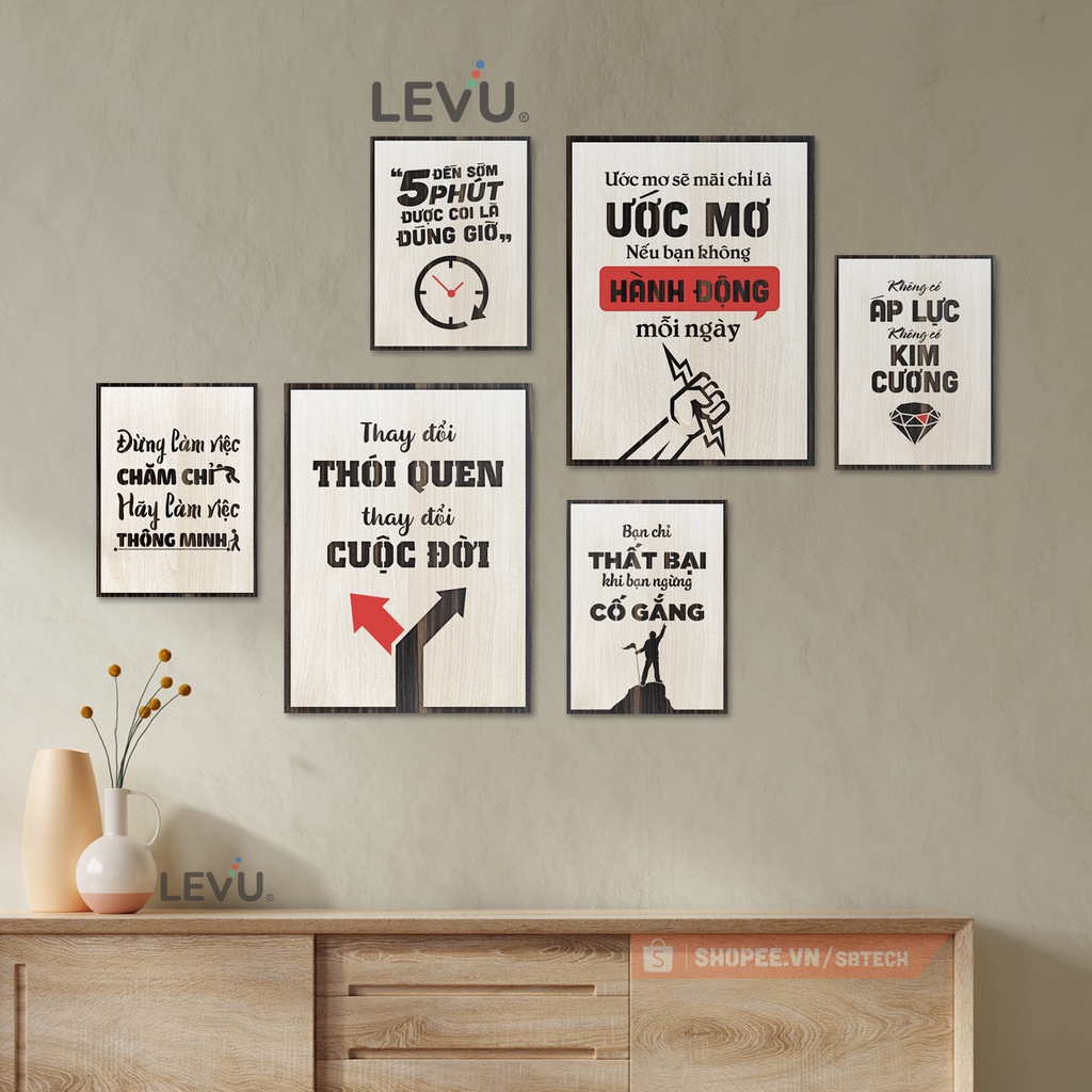 Bộ 6 tấm tranh treo tường gỗ tạo động lực SB6D