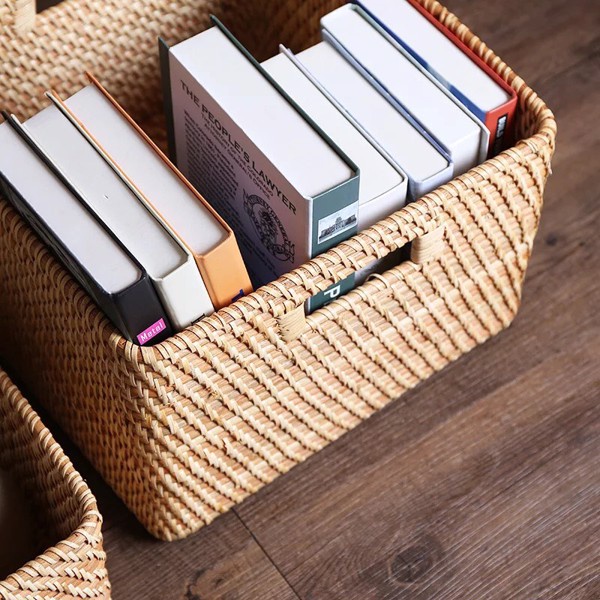 Giỏ mây đan thủ công Việt Nam BAMBOOO ECO hình vuông có tay cầm đựng đồ chơi, đồ giặt, sách vở sử dụng cho gia đình