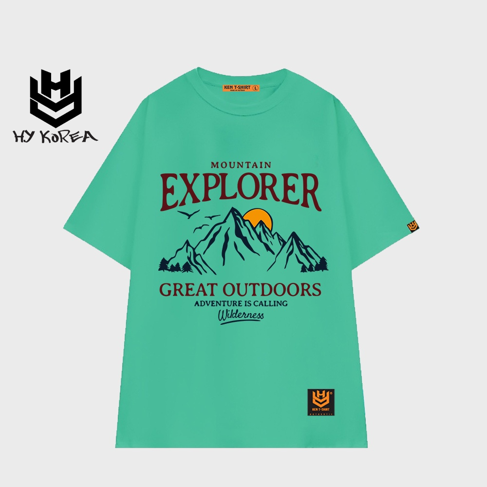 Áo thun nhóm lớp tay lỡ HY KOREA nam nữ form rộng in hình Núi Explorer 524