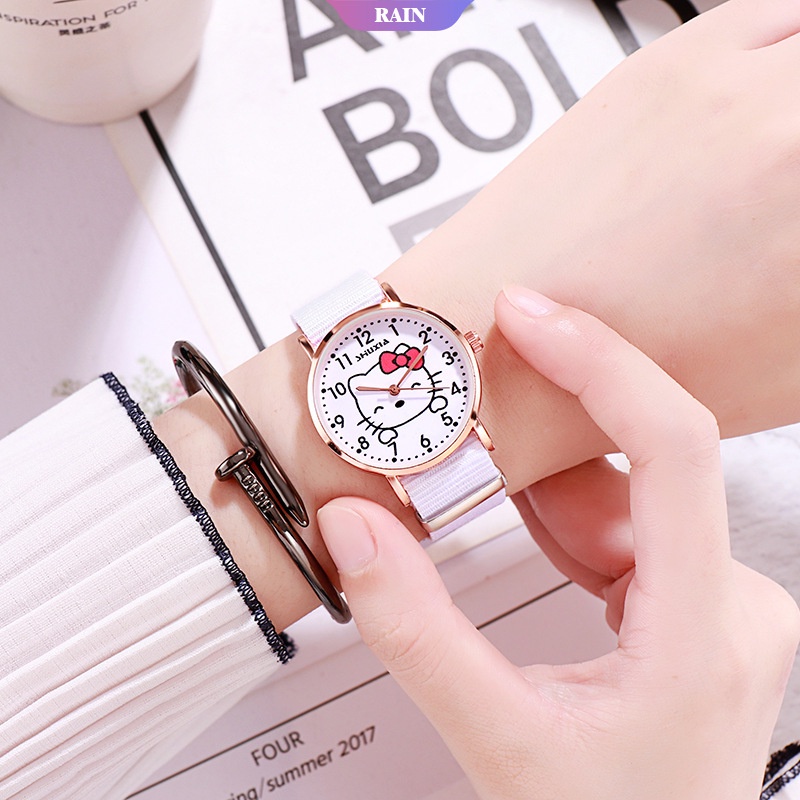 Đồng Hồ Đeo Tay Mặt Tròn Hình Hello Kitty Dễ Thương Dành Cho Bé Gái