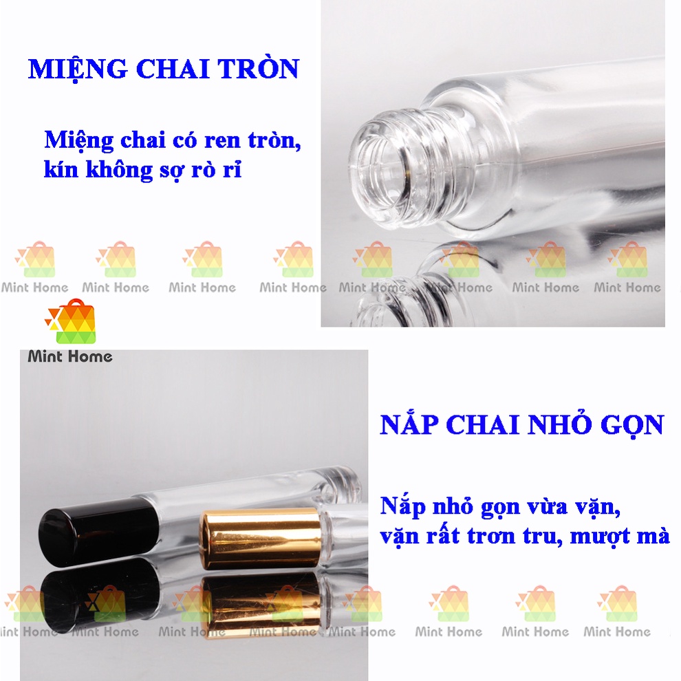 Chai chiết dung dịch nước hoa vial thủy tinh vuông lọ trụ tròn dài nắp nhôm có vòi xịt phun sương dung tích 10ml vỏ dày