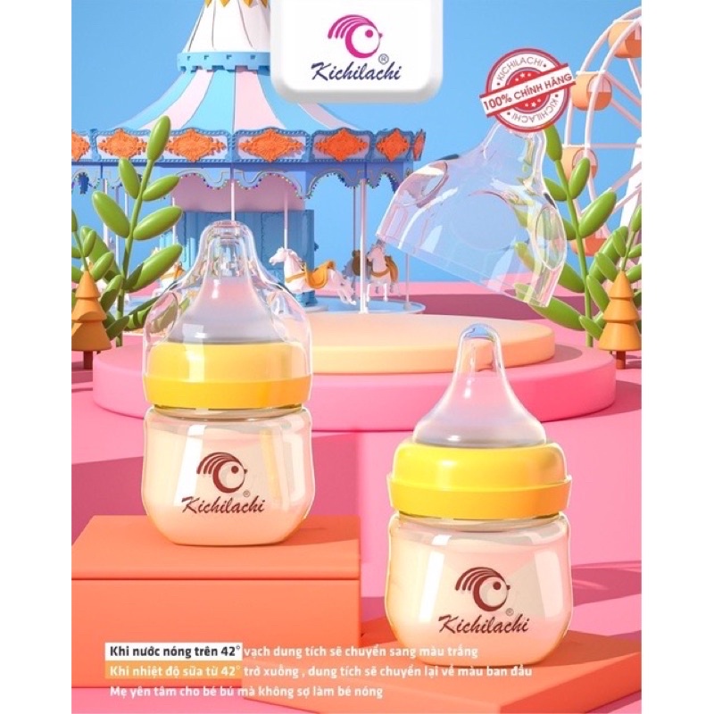 BÌNH SỮA SƠ SINH PPSU KICHI CỔ RỘNG 90ML/160ML TẶNG THÊM 1 NÚM