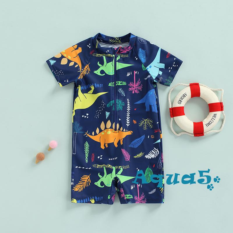 AQQ-Toddler Boys One-Piece Swimsuit, Summer Short Sleeve Cartoon Animal Sun Protection Bathing Suit