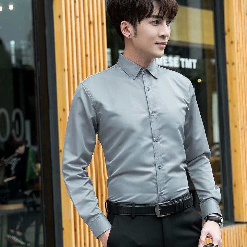 【Non-iron shirt】Men Formal Button Smart Casual Plus Size Long Sleeve Slim Fit Men's long sleeve summer thin fashion Korean casual inch shirt business slim men's shirt fashion