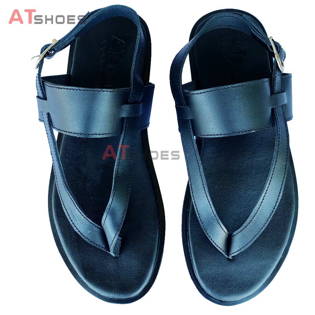 Sandal Unisex Da Bò Thật Không Thấm Nước Kiểu Dáng Thời Trang Atshoes XDD11(Đen - Nâu)