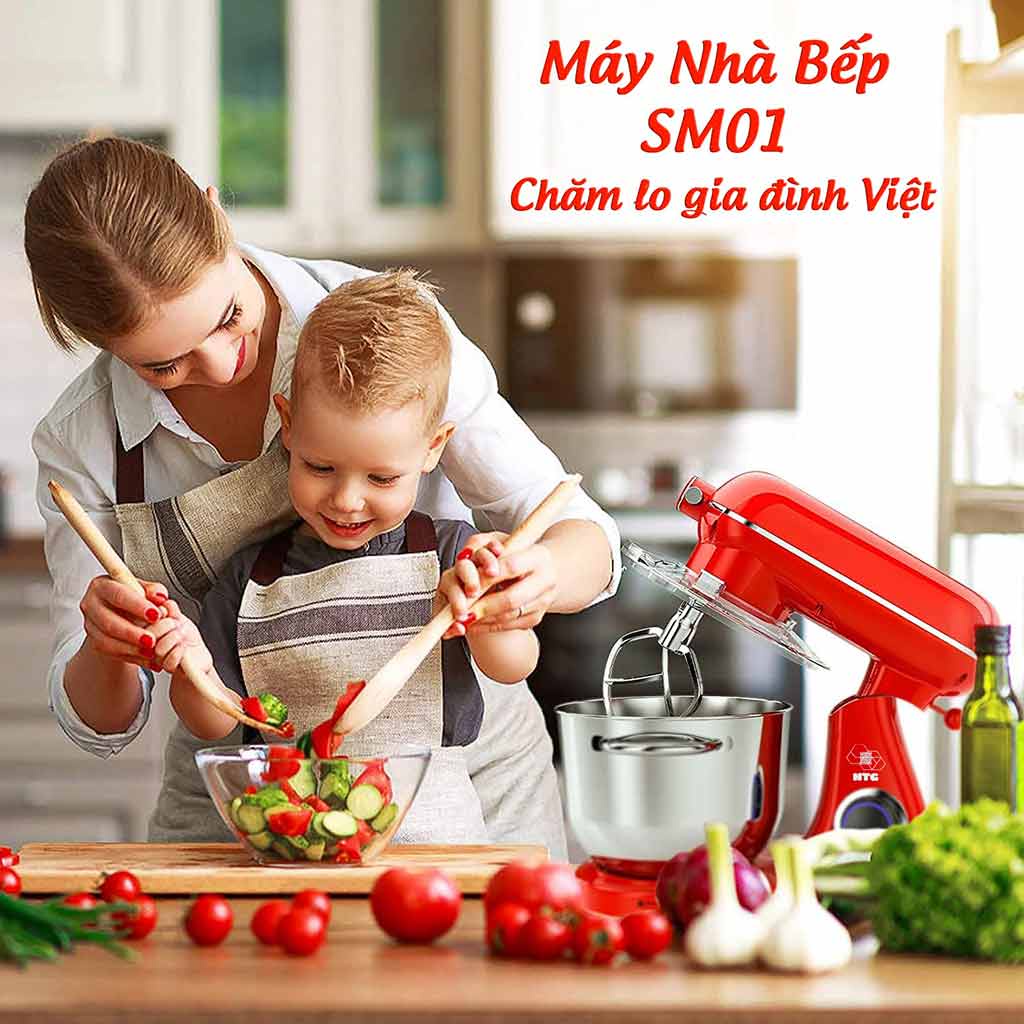 Máy nhào bột SM01 làm bánh, đánh trứng, kem, trộn thực phẩm dung tích 8 lít, 1800W mạnh mẽ, Inox 304, đa chức năng