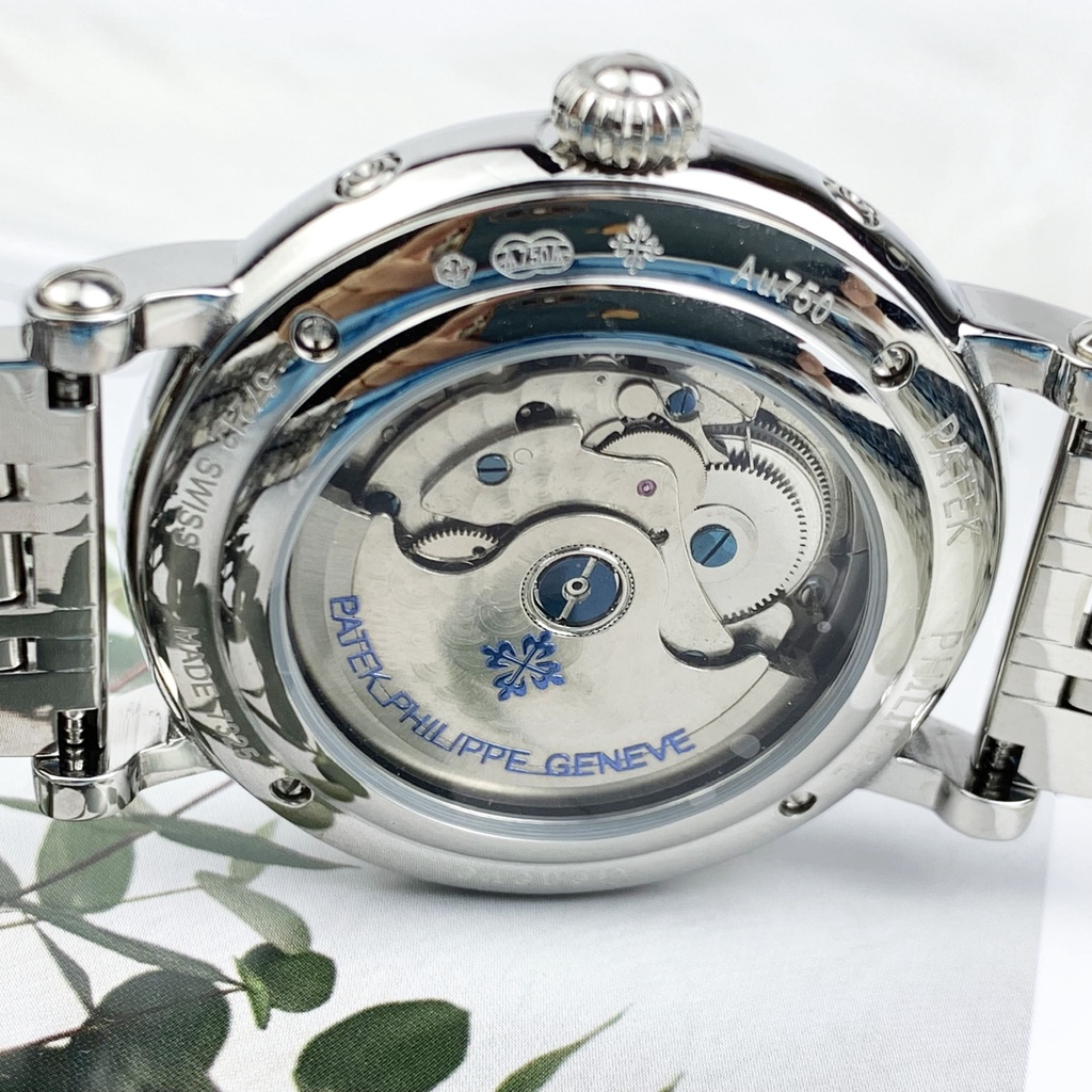 Đồng hồ Nam Patek máy nhật, mẫu Lịch vạn niên mặt trắng viền trắng dây da, dòng cơ Automatic size 41mm-42mm | BigBuy360 - bigbuy360.vn