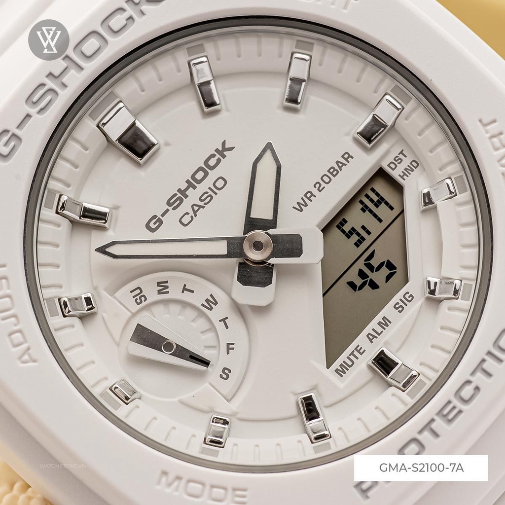 Đồng Hồ Điện Tử Nam Casio G-Shock WATCHSTORE GMA-S2100-7ADR Thiết Kế Mặt Kính Khoáng 43mm, Vỏ Và Dây Màu Trắng Năng Động