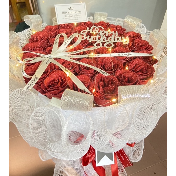 Hoa sinh nhật -hoa 20/10: bó hoa hồng nhũ 30 bông kết hợp lưới siêu sang
