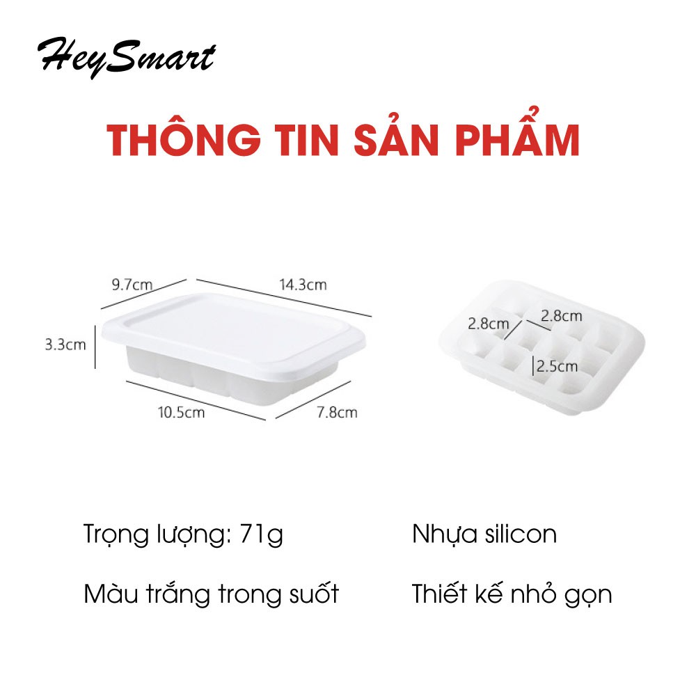 Khay đựng đá silicon có nắp đậy, khay làm đá kháng mùi tủ lạnh, 12 ngăn, đế silicon dễ lấy