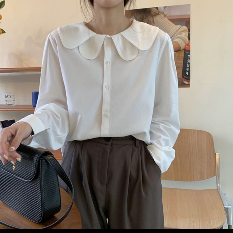 Áo sơ mi kiểu cổ sen hai lá vintage áo kiểu nữ