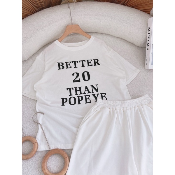 SET ÁO THUN IN CHỮ + QUẦN SHORT TRẮNG LƯNG THUN (TH)