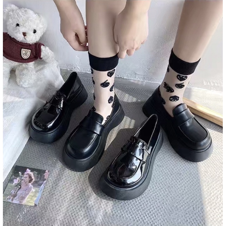 Giày oxford da trơn mũi tròn đế dày bánh mì phong cách Anh