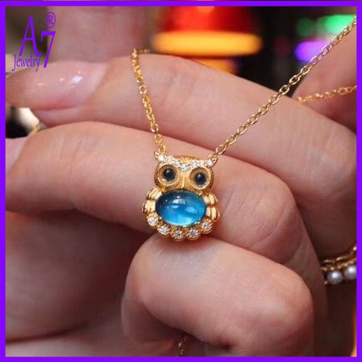 Vòng cổ Bạc Mặt Hình Cú Mèo Đính Đá Topaz Dễ Thương