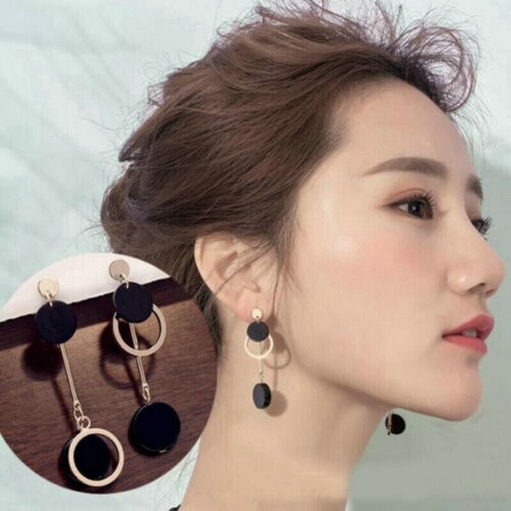 Hoa tai dạng dài hình tròn không đối xứng thời trang cho nữ