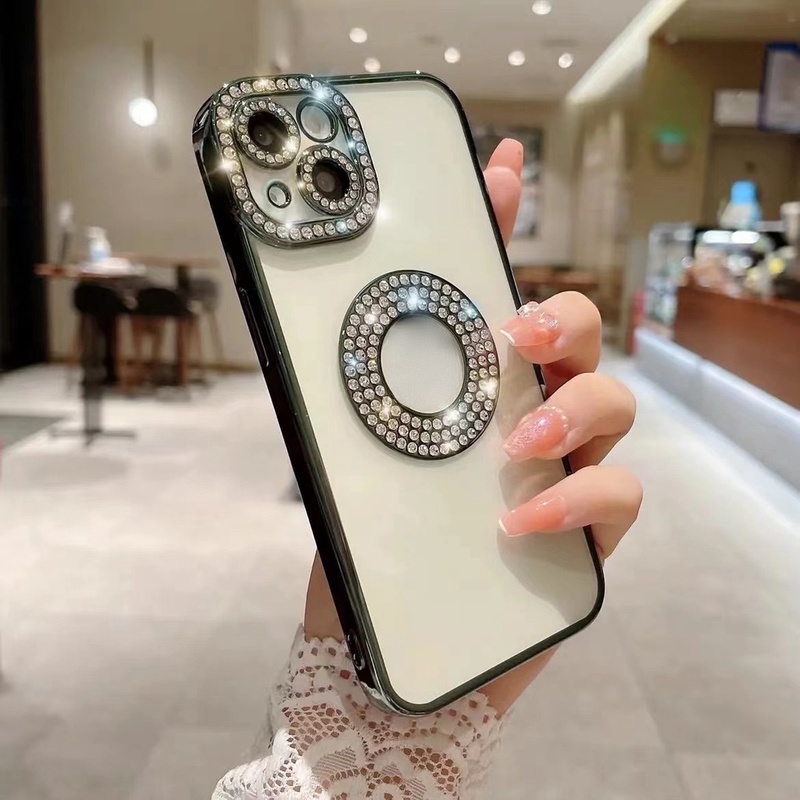 Ốp Điện Thoại Trong Suốt Mạ Điện Đính Kim Cương Lấp Lánh Sang Trọng Cho IPhone 13 11 12 Pro Max