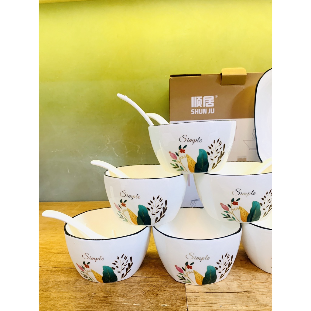 Bộ bát đĩa sứ 14 món cao cấp hoa lá tropical, Phong cách Châu Âu