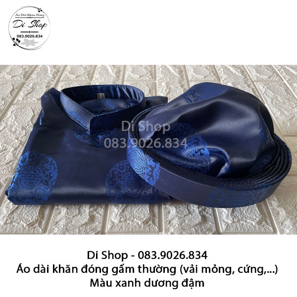 Áo dài khăn đóng truyền thống nam  - Màu xanh dương vải gấm loại thường