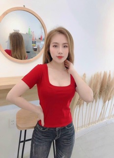 Áo thun cổ U cộc tay 2021