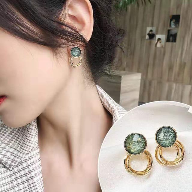 Bông tai Bạc 925 đính đá xanh tròn