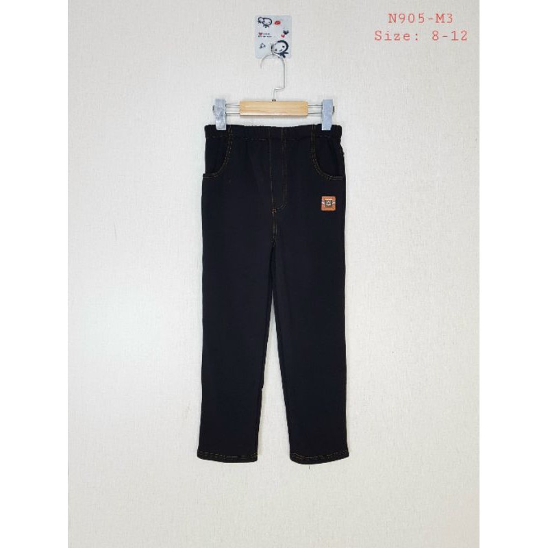 N905-M1 - Quần giả jean, bé trai, lót lông, đính logo, màu than, size nhỡ 8t-12t