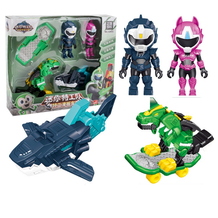 Bộ đồ chơi miniforce mini siêu nhân Ray Lucy và khủng long Tyrano cá mập Megalodon cho trẻ em mô hình siêu nhân nhí