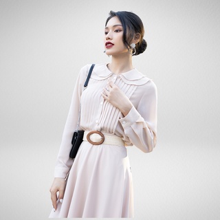 Áo sơ mi nữ công sở 92WEAR đủ màu, đủ size, dài tay xếp ly thân trước cổ bèo ASW0606