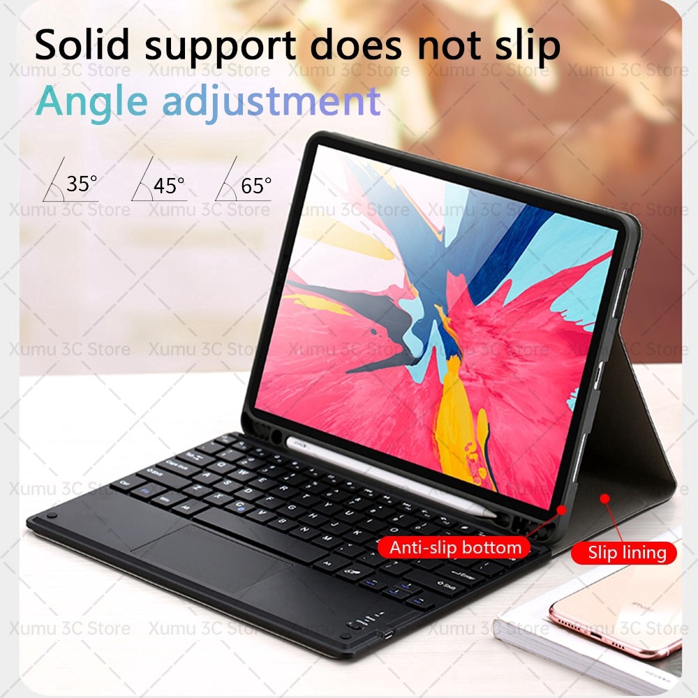 Xumu Magic Magnetic Wireless Bluetooth Touchpad Keyboard Case For iPad Pro 11 12.9 6th Gen 9.7 Air 3 10.5 8th 9th Gen 10.2 Mini 5 Air 4 4th Gen 10.9 inch 2020 2018 2017 Tablet Trackpad Pen Slot Holder Detachable Leather Cover