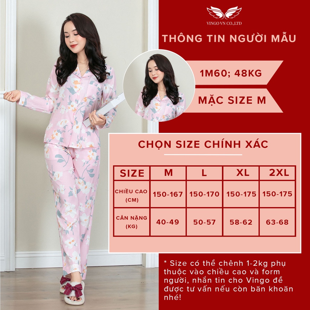 Đồ bộ nữ mặc nhà pyjama VINGO tay dài quần dài chất liệu Tơ Đũi mềm mại hoạ tiết hoa màu hồng thu đông H604 VNGO - TDQD | WebRaoVat - webraovat.net.vn